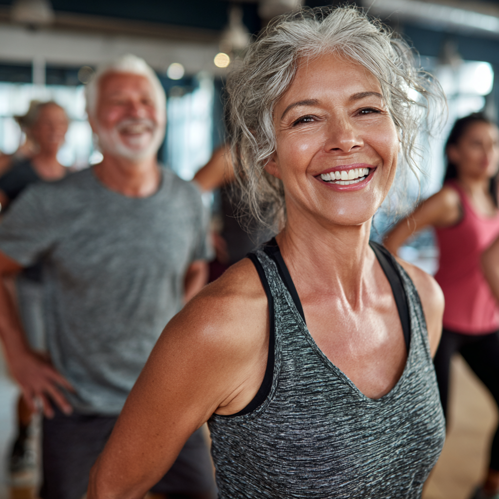 51 years old adults enjoying group fitness activities in welcoming environment